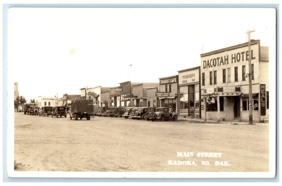 1939 Main Street Dacotah Hotel Cafe Kadoka South Dakota SD RPPC Photo Postcard