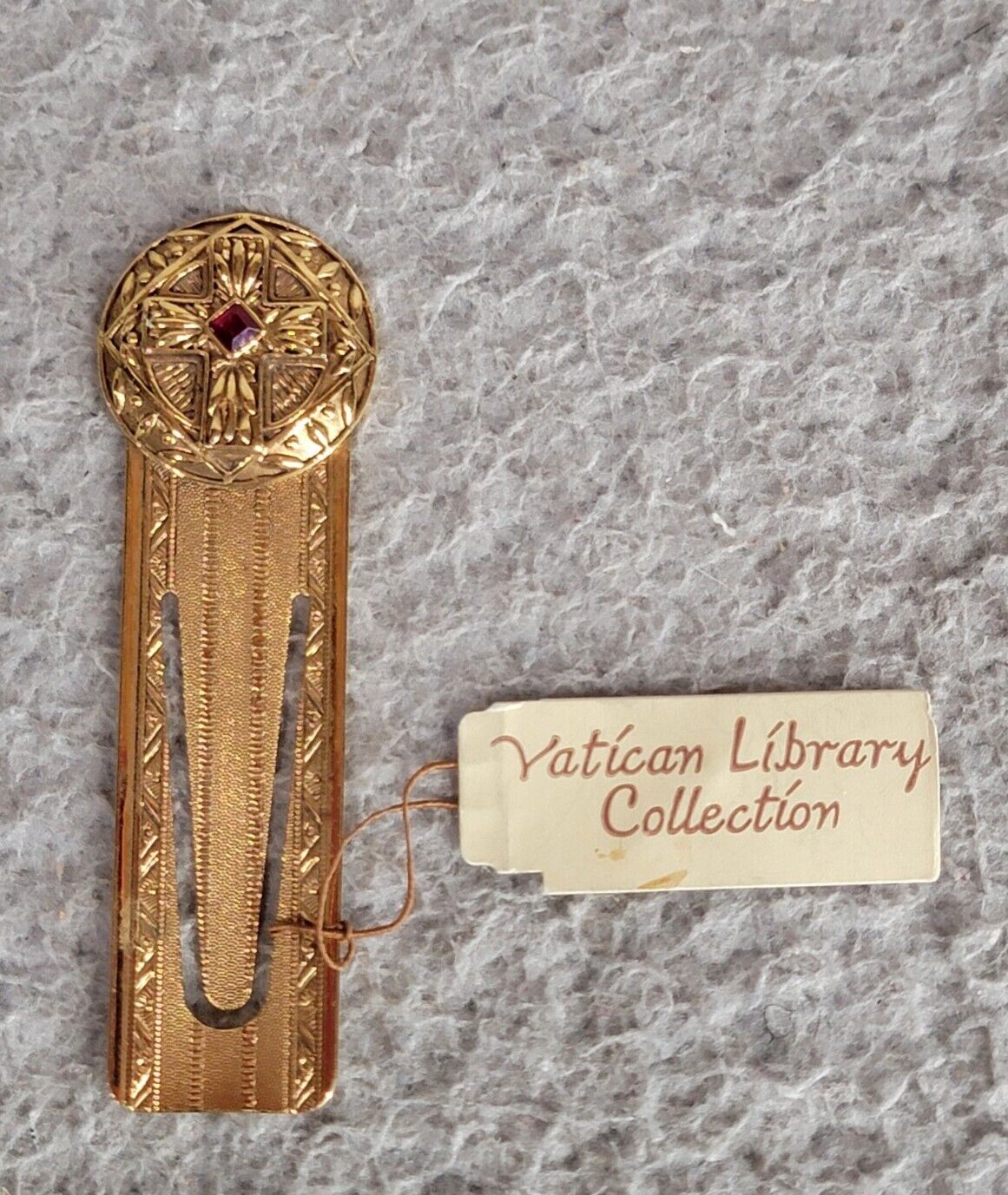 Vintage The Vatican Library Collection Bookmark Religious Cross With Red Stone