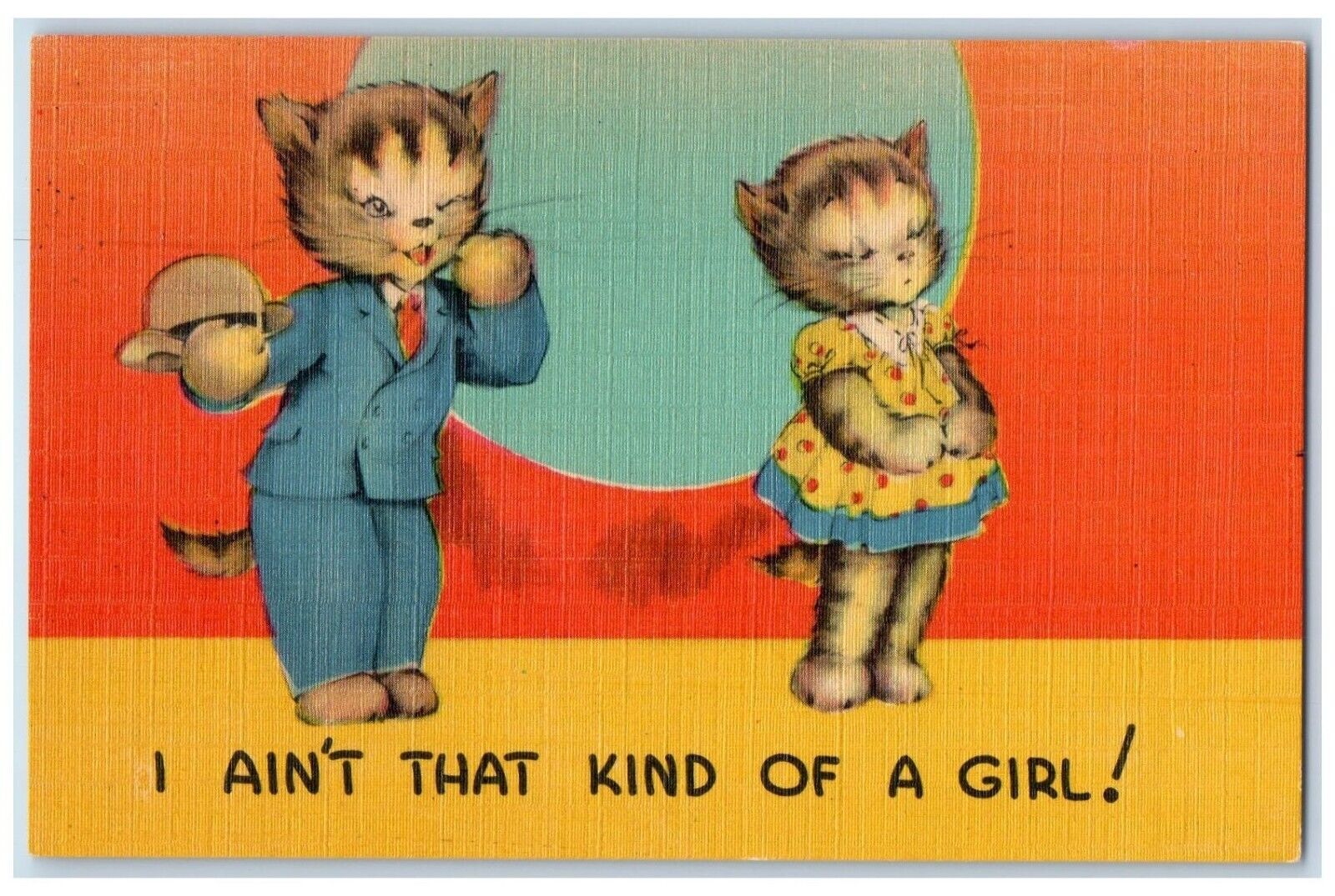 c1930's Valentine Anthropomorphic Cat I Ain't That Kind Of A Girl Postcard