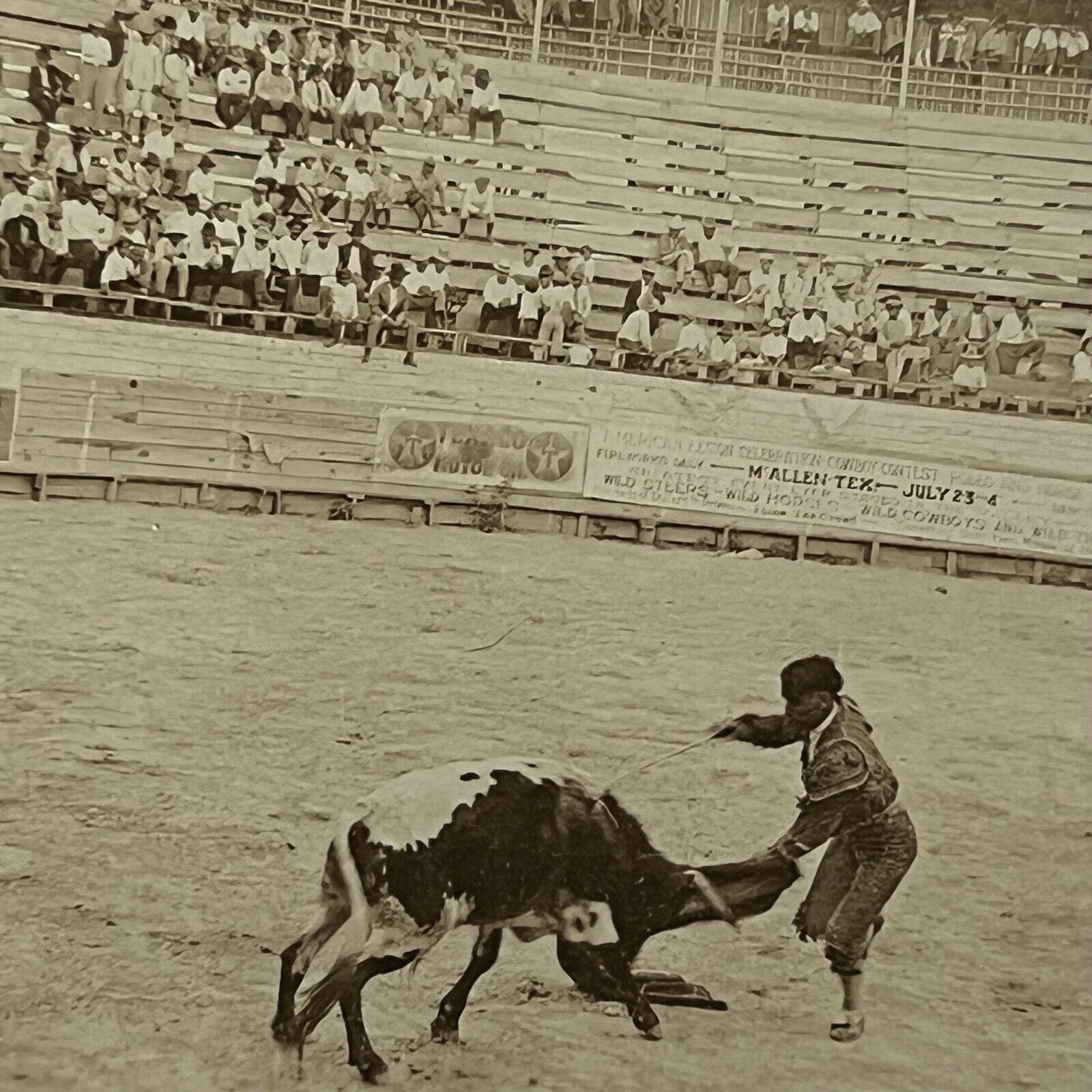 Vintage RPPC Real Photograph Arena Bull Fighting Matador McAllen TX