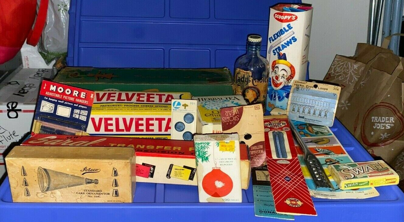 Vintage Domestic Lot Of 16 Items/Packages 1920-1970 Era Good To Fair Condition