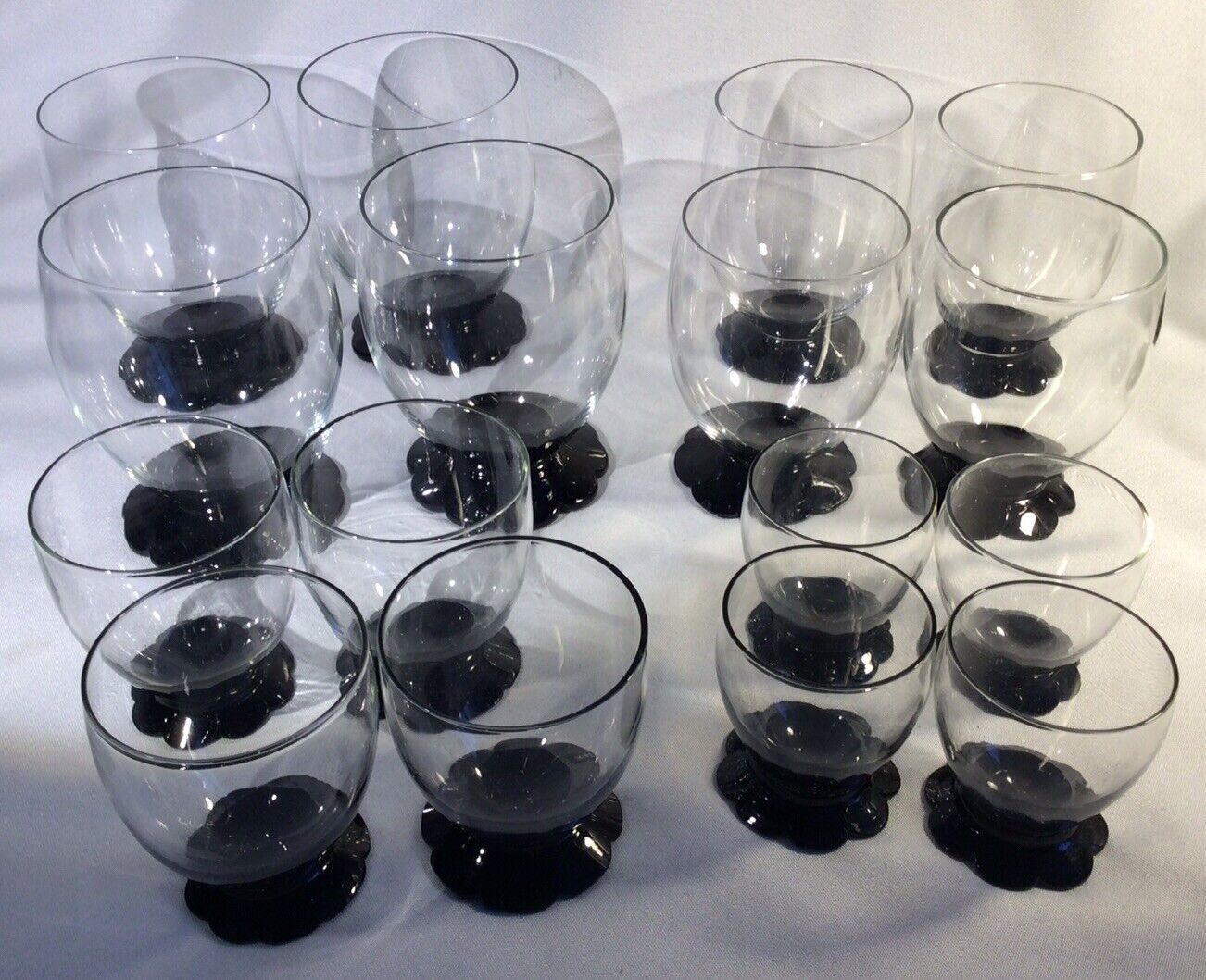 Lot of 16 Vintage Weston Black Lily 1930s Art Deco Cocktail Glasses 4 Sizes