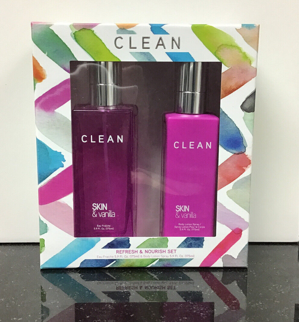 CLEAN Skin & Vanilla 5.9 FL Oz Eau De Fraiche And Lotion Set NEW IN BOX