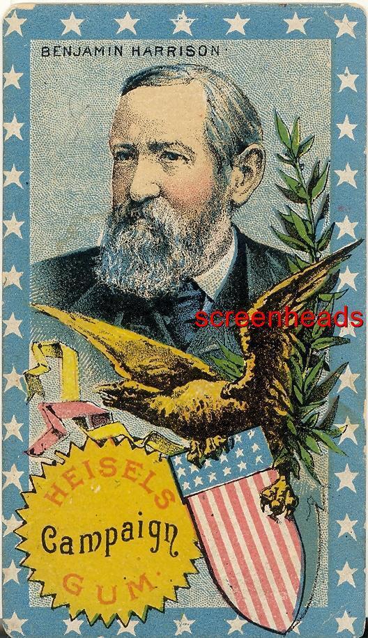 Antique Victorian Trade Card Heisel's Campaign Gum Benjamin Harrison President