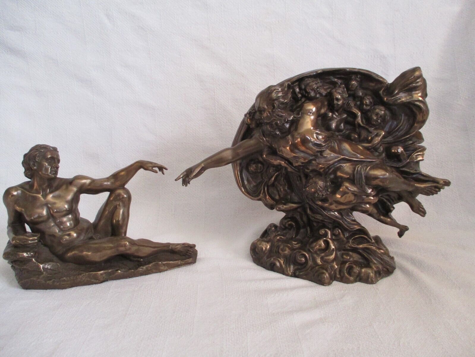 Set of 2 - Creation of Adam / God Genesis Statue Sculpture Antique Bronze Finish