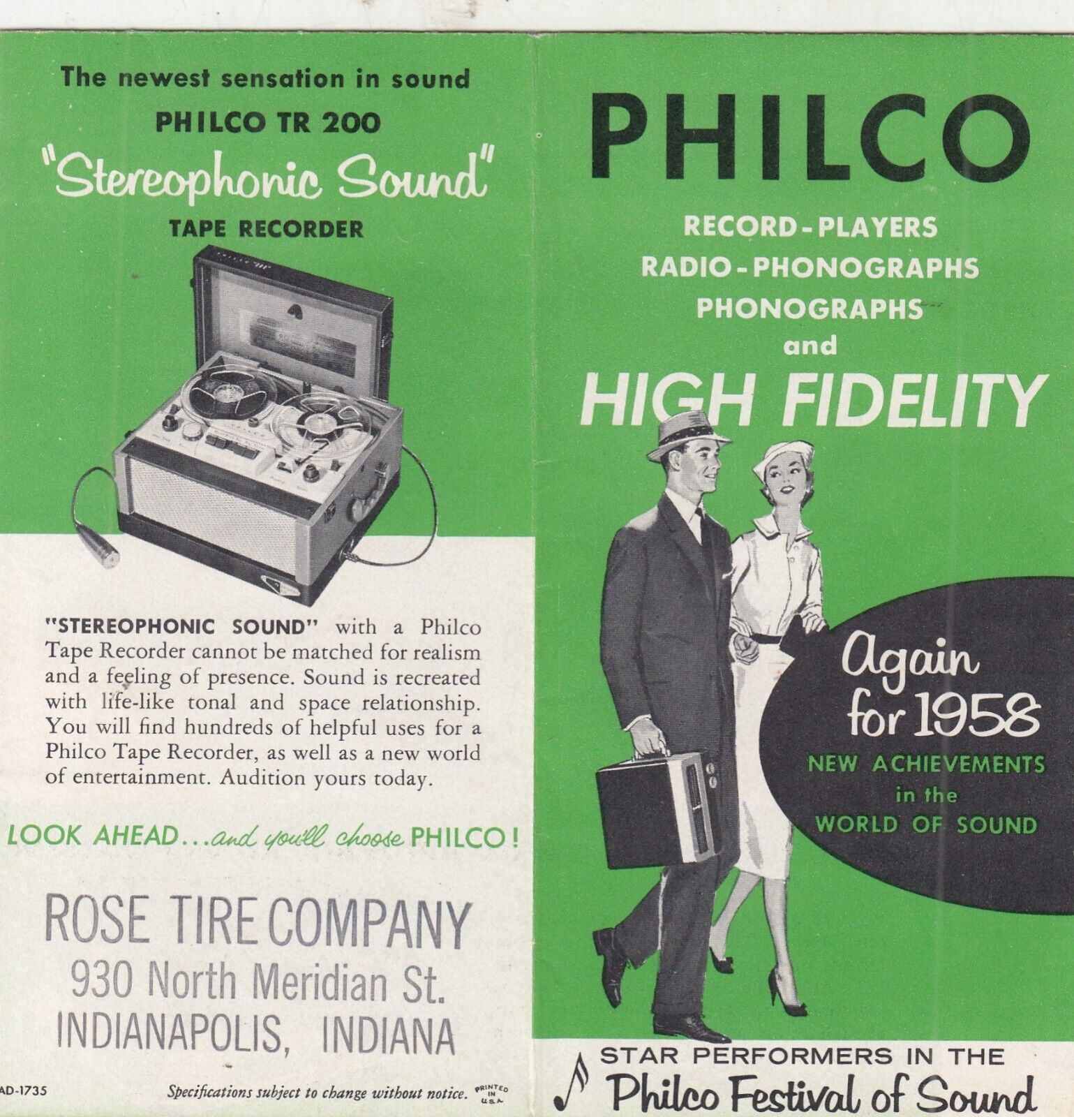 1958  Philco Portable Record Player Stereo Dealer Brochure - 1404 1408 1500 1802