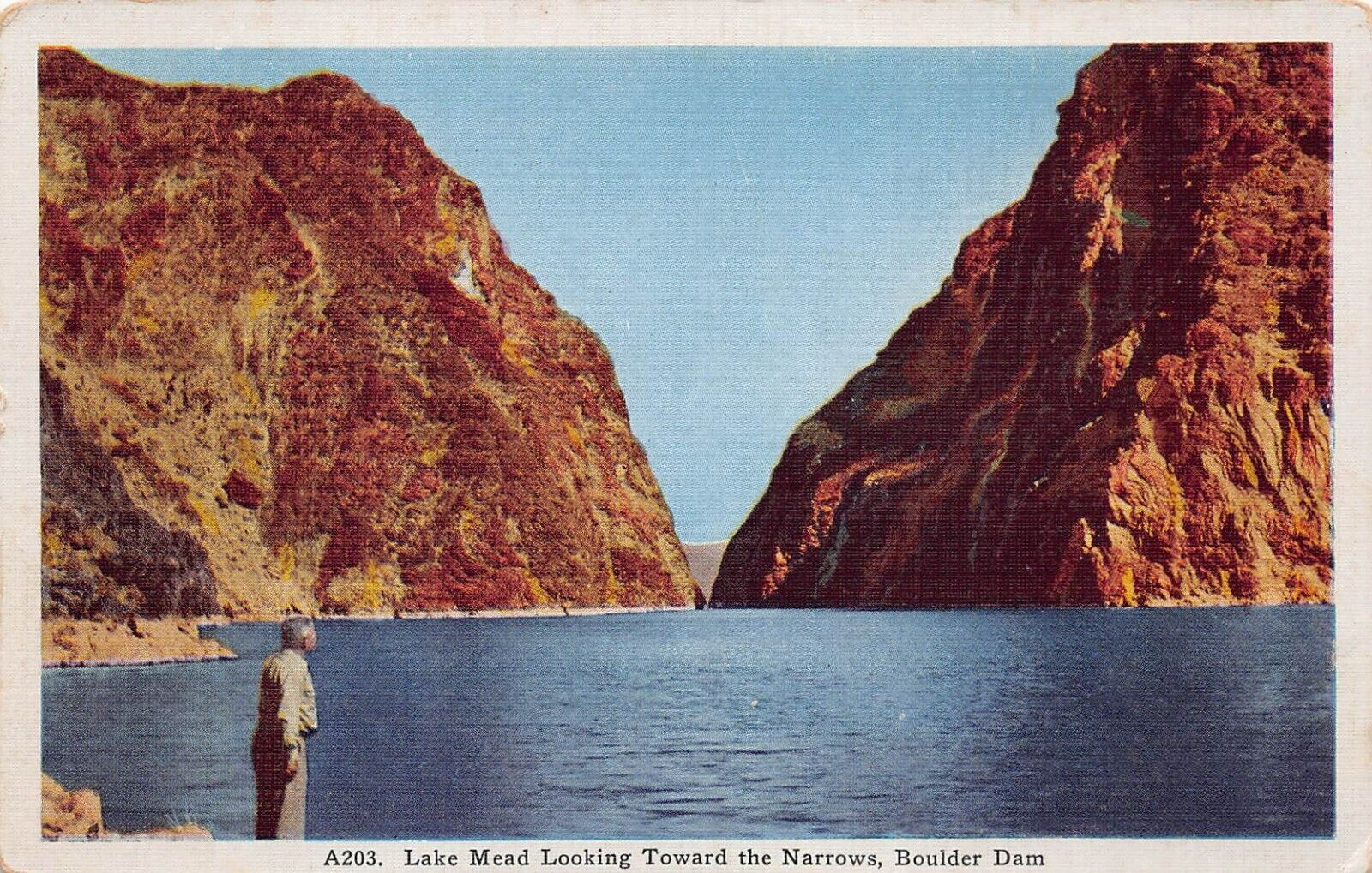 Lake Mead Looking Toward The Narrows Boulder Dam 1940s Level Vtg Postcard N2