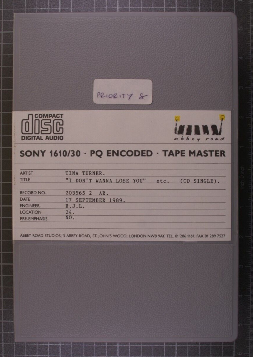 Tina Turner Abbey Road Master Tape Original Sony I Don\'t Wanna Lose You 1989