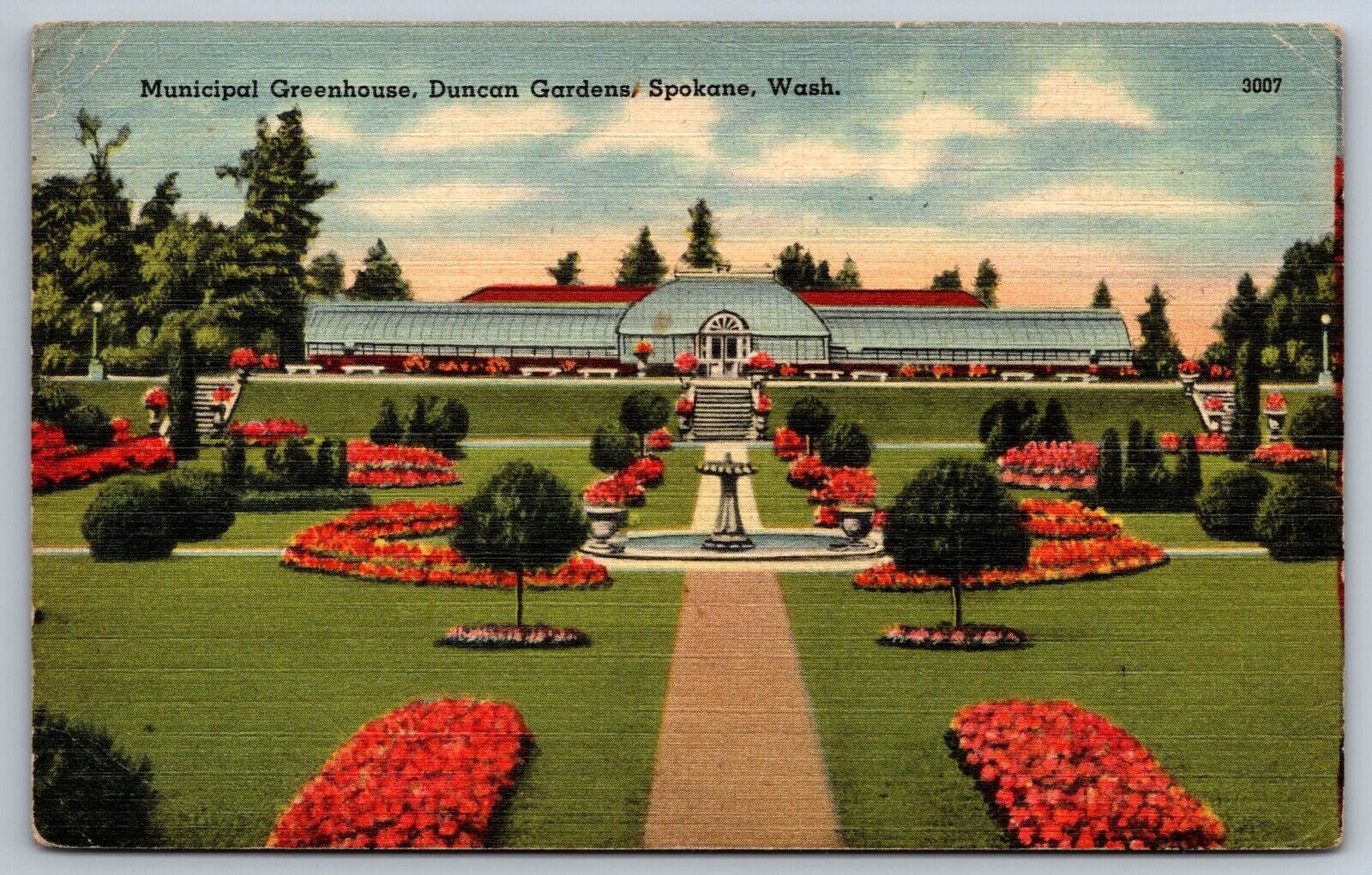Municipal Greenhouse Duncan Gardens Spokane Washinton linen Postcard