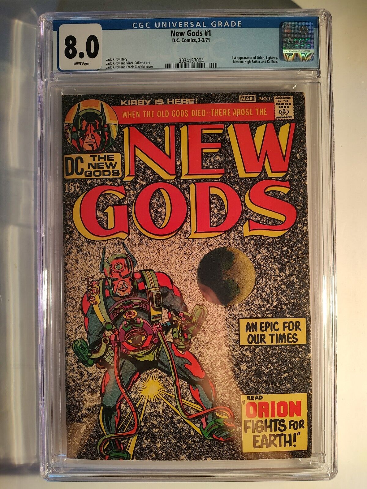 New Gods #1, CGC 8.0, HTF White Pages, DC 1971,  1st App. Orion, Jack Kirby 🔑🔑