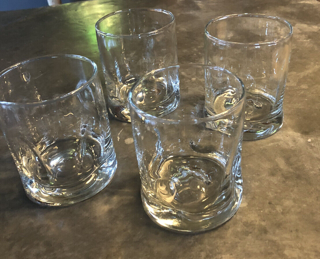 4 Clear Double Old Fashioned Glasses Thick Heavy Bottom   Four Sided Indents FAB