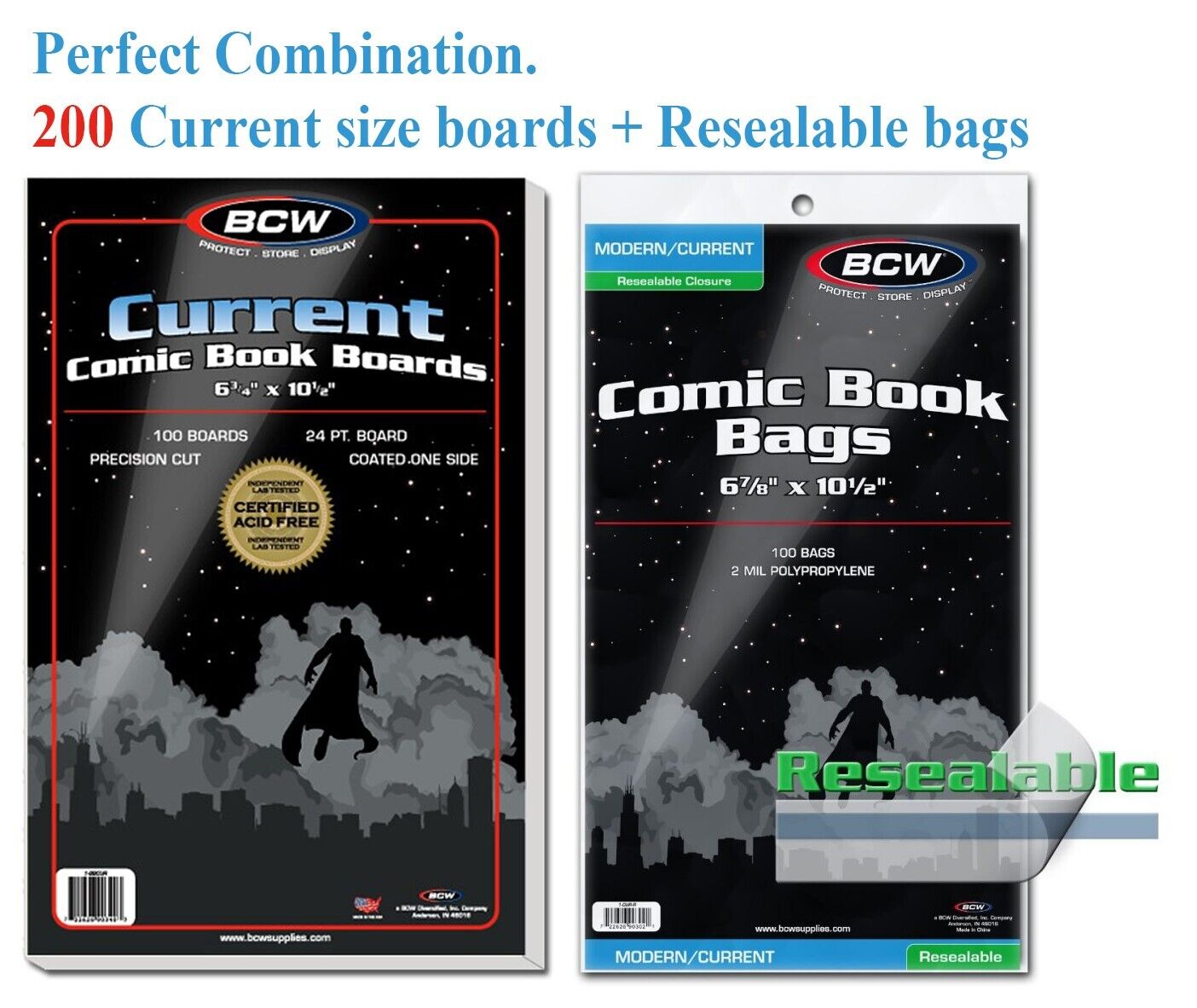 200 BCW Resealable Comic Book Bags Sleeve + Boards Modern / Current Safe Storage