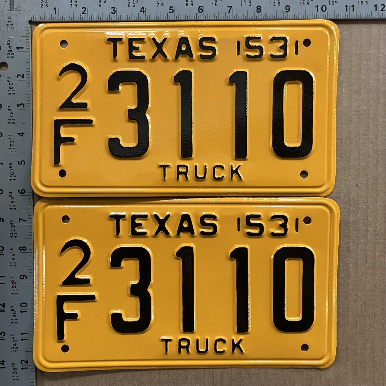 1953 Texas truck license plate pair 2F 3110 YOM DMV Chevy 3100 13637