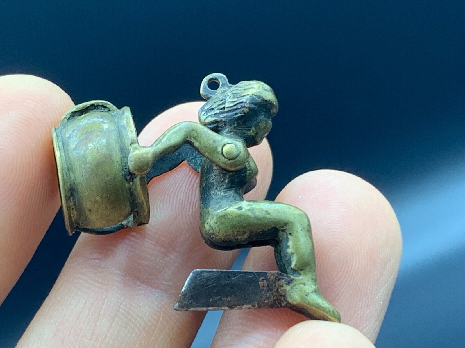 Antique Novelty Austrian Bronze Nude Lady Cigar Cutter Watch Chain Fob c.1900\'s