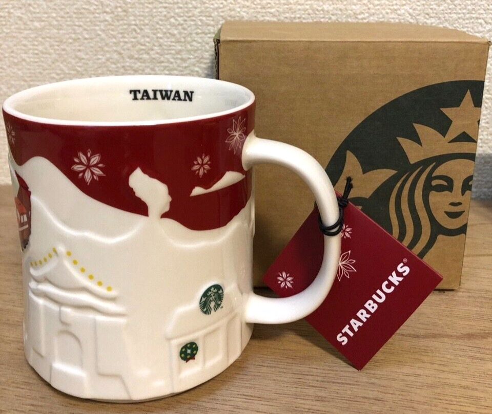 TAIWAN Red Starbucks coffee Mug Cup 16oz Relief 3D Collector Series New in box