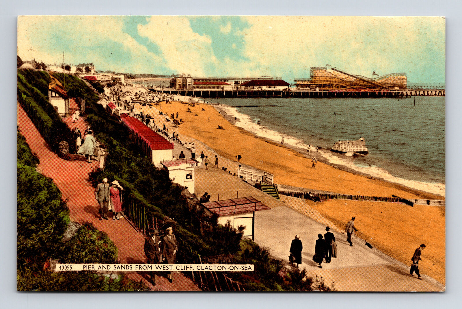Scenic View Pier & Sands West Cliff Roller Coaster Clacton-On-Sea UK Postcard