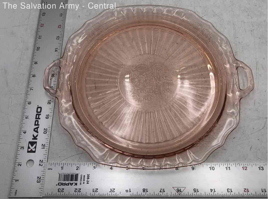 Pink Depression Glass Open Rose Pattern Double Handled Platter Serving Tray
