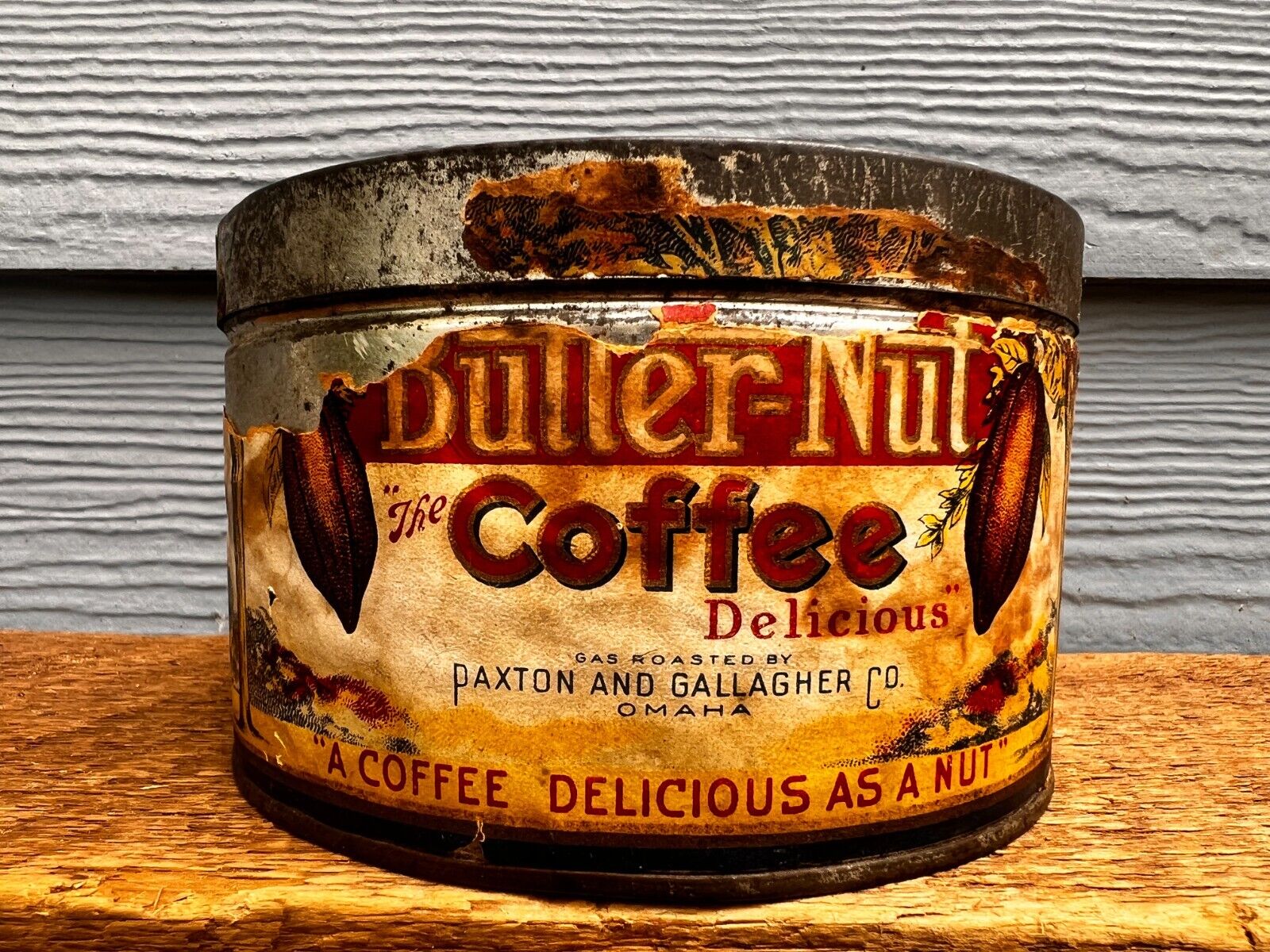 Antique Butter-Nut Coffee Tin 1 LB P & G Co Paper Label Omaha Nebraska Vintage