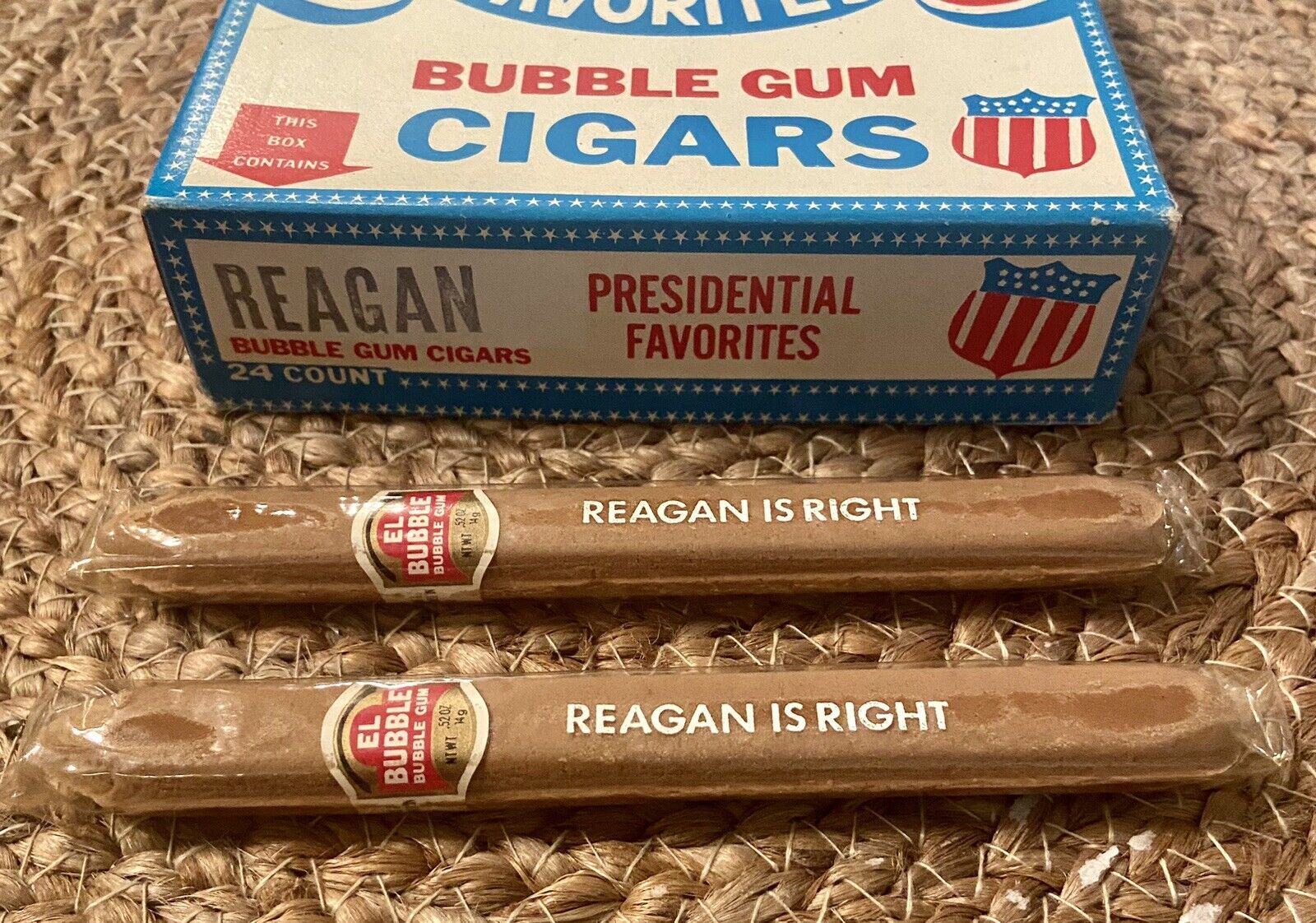 2 Vintage President Ronald Reagan Campaign Promo Bubble Gum Cigars Sealed RARE