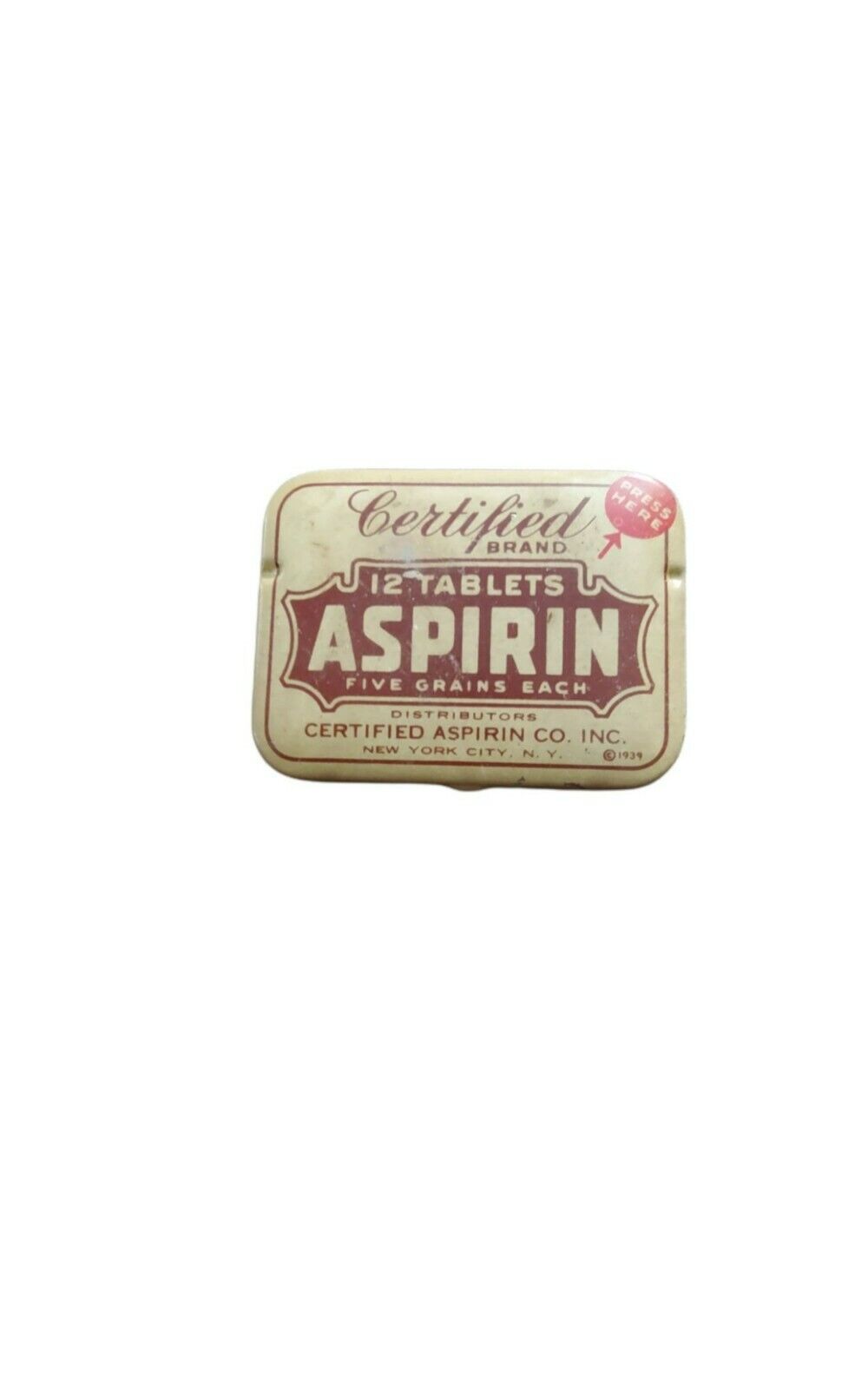 vintage 1950's certified aspirin brand pocket aspirin tins.