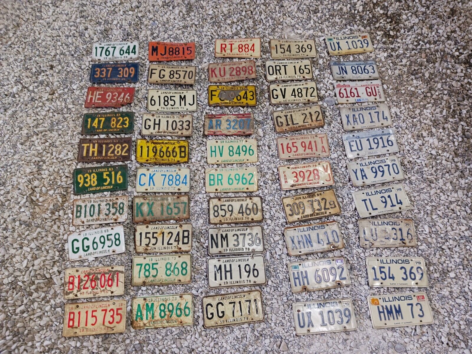 50 Illinois Roadkill License Plates Ranging from Years 1956 - UP Scratched Bent