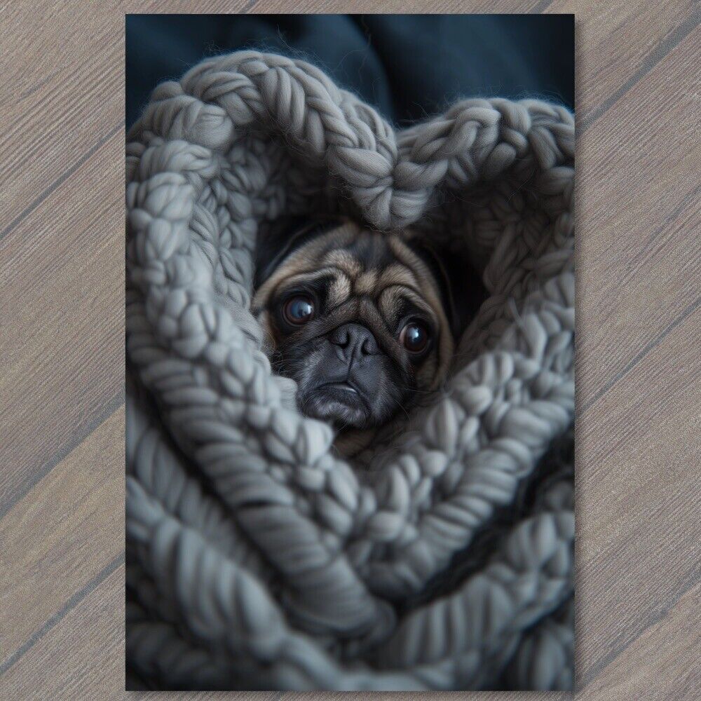 POSTCARD Pug Love Heart Dog Super Sweet Cute Adorable Cute Fun Happy Blanket