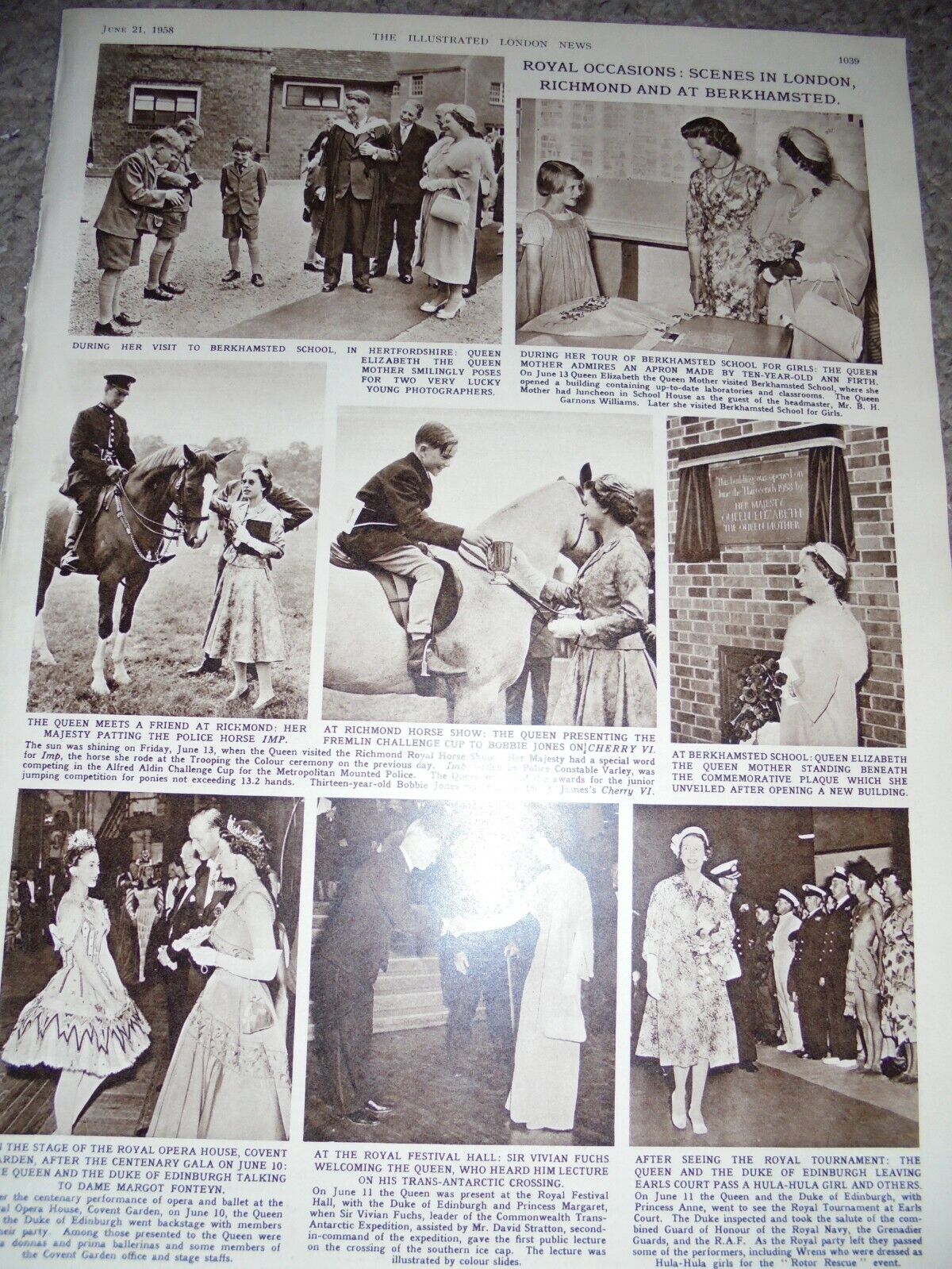 Printed photos Queen Elizabeth Berkhamsted School & Richmond Horse Show 1958