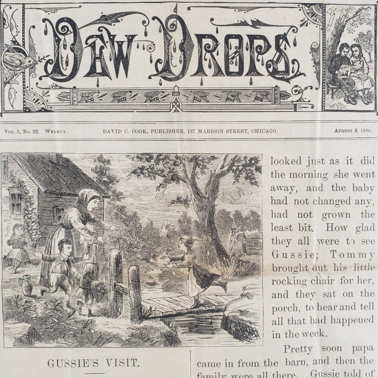 Dew Drops Bible Study Magazine 1880 Children\'s Church Sunday School Antique A161