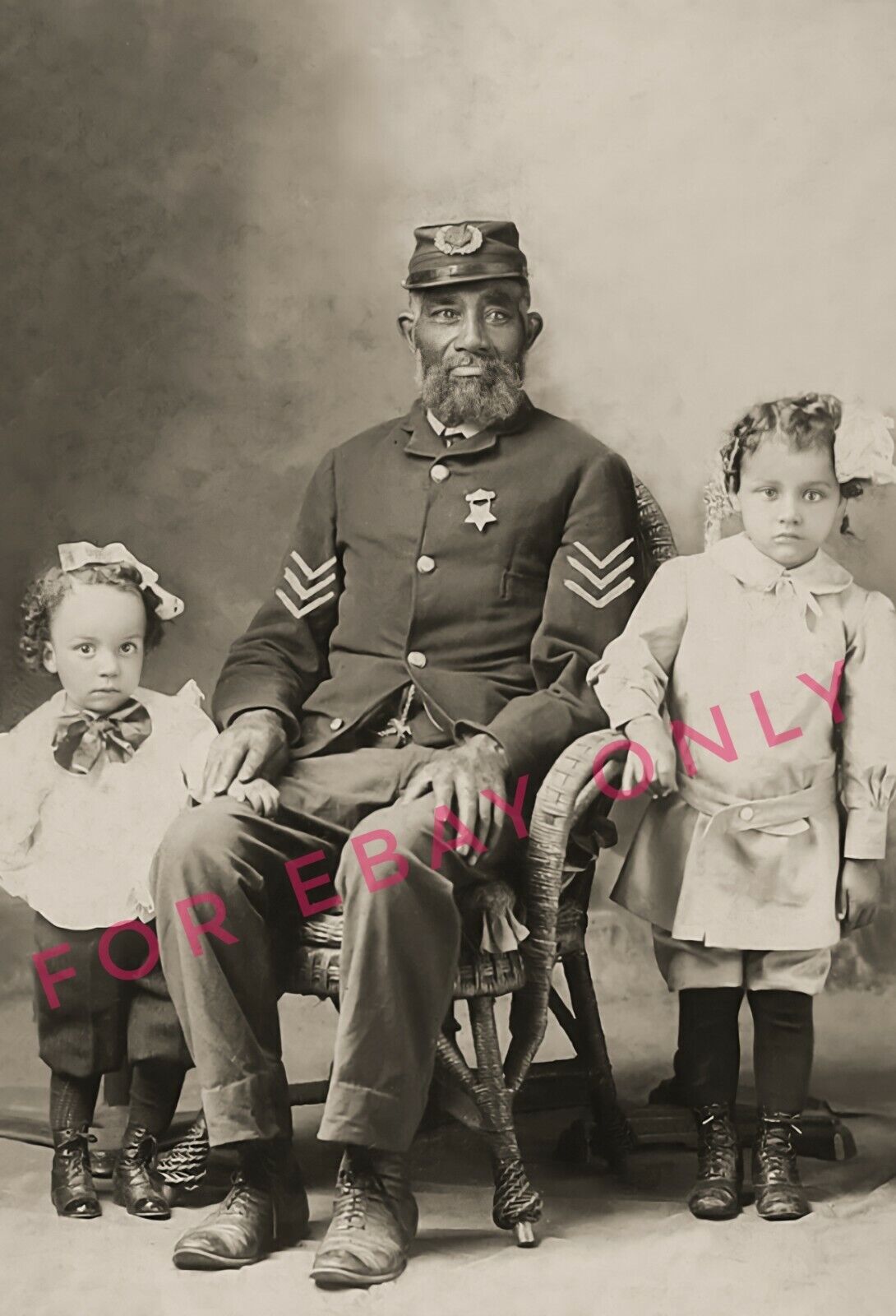 Vintage 1890 Photo reprint of a African American Black Civil War Veteran & Pin