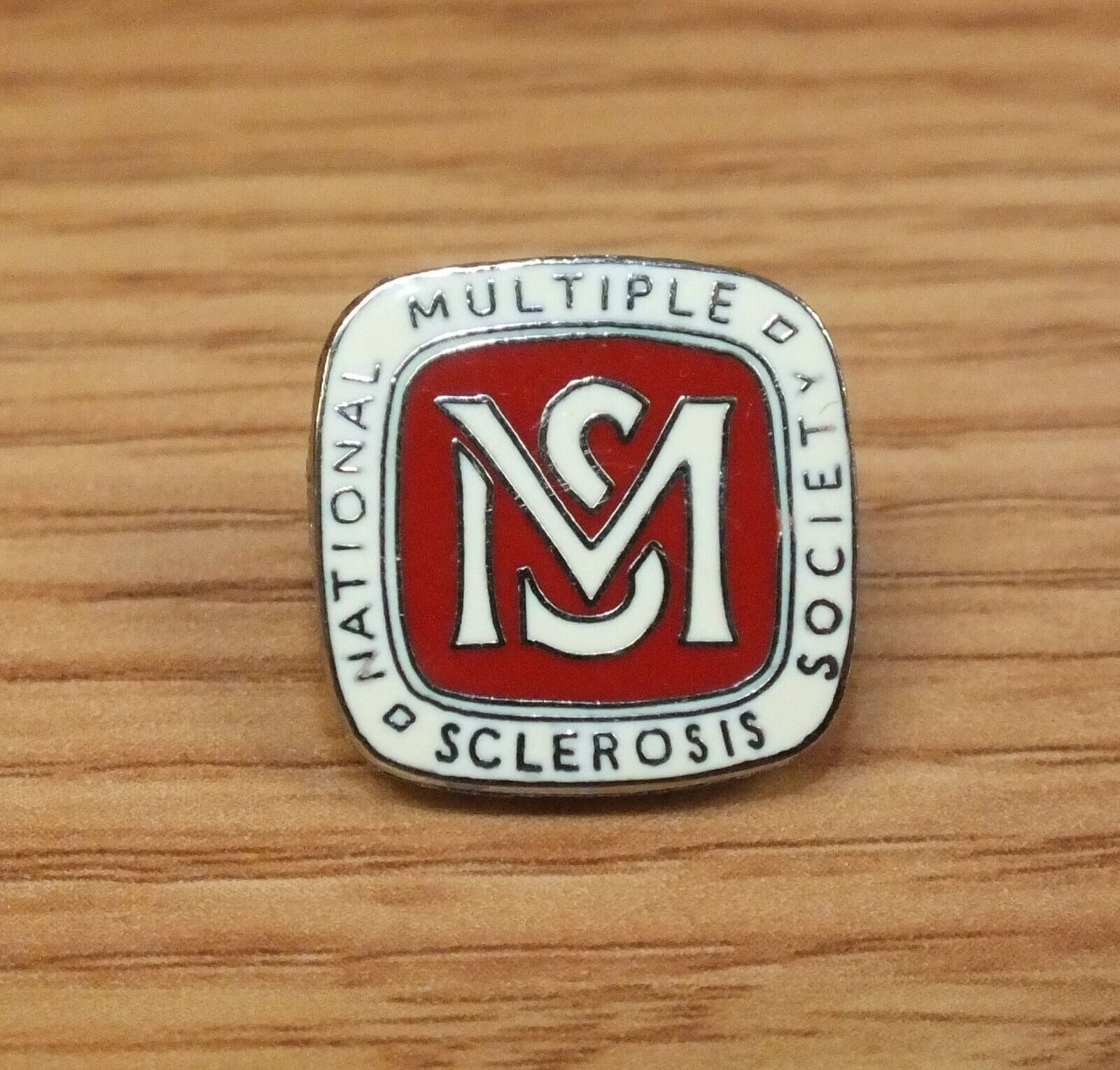 Multiple Sclerosis National Society Collectible Red & White Silver Tone MS Pin 