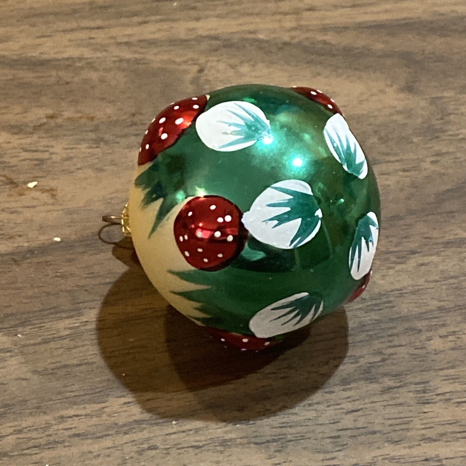 Vintage 1979  Magic Mushrooms Glass Christmas Ornament Handpainted