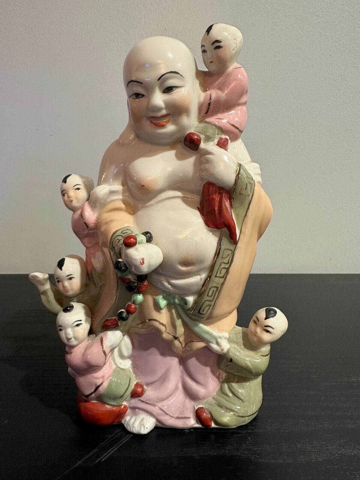 Vintage Porcelain Laughing Fertility Buddha - Five Children