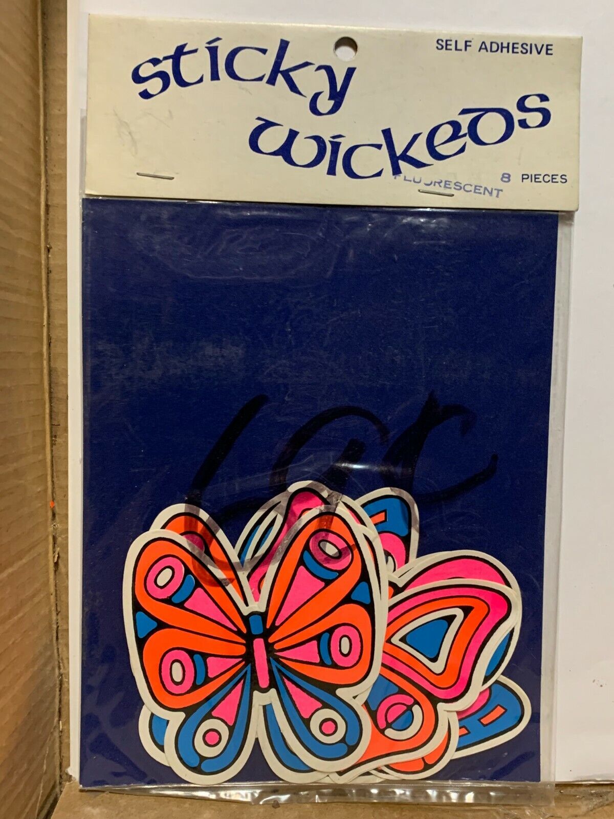 STICKY WICKEDS VINTAGE 1960's HIPPIE BUTTERFLY DECALS BLACKLIGHT COLLECTIBLE 8x