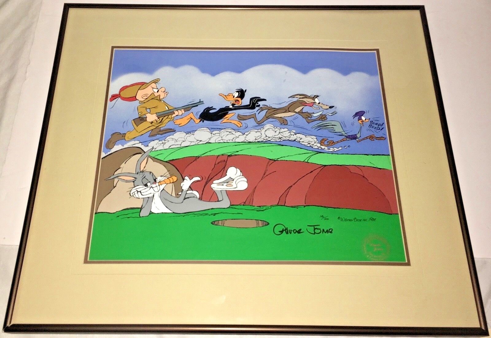 Warner Bros Cel Bugs Bunny The Great Chase Roadrunner Daffy Signed Chuck Jones
