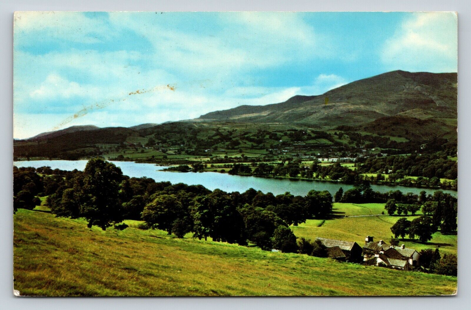 Cumbria England Coniston Water & Old Man Of Coniston 9d Stamp VINTAGE Postcard