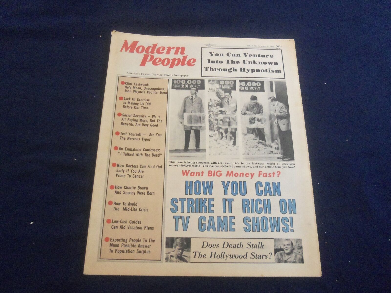 1973 APRIL 8 MODERN PEOPLE NEWSPAPER - STRIKE IT RICH ON TV GAME SHOWS - NP 5674
