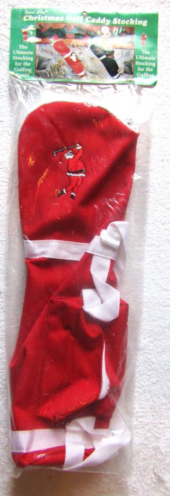 Vintage Golf Fan Christmas Stocking Golf Bag 19” X 6” Red & White Zipper RARE