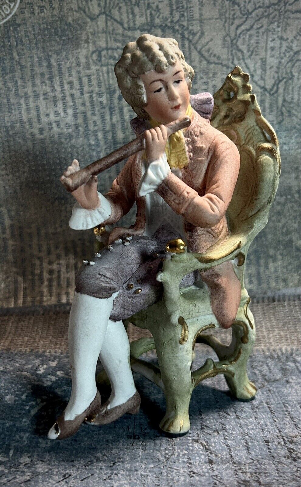 Antique Grafenthal German Victorian Bisque Porcelain Man playing Flute Figurine 