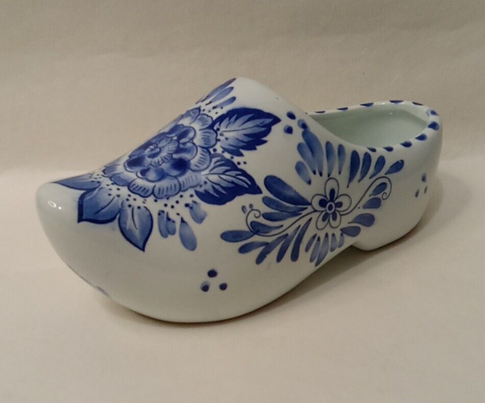 Vintage Delfa Blauw Ceramic Dutch Clog Shoe Handpainted Blue and White