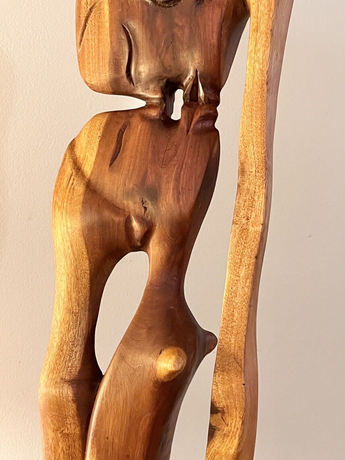 Vintage Mid Century Modern Hand Carved Teak Wood Sculpture Modernism Abstract