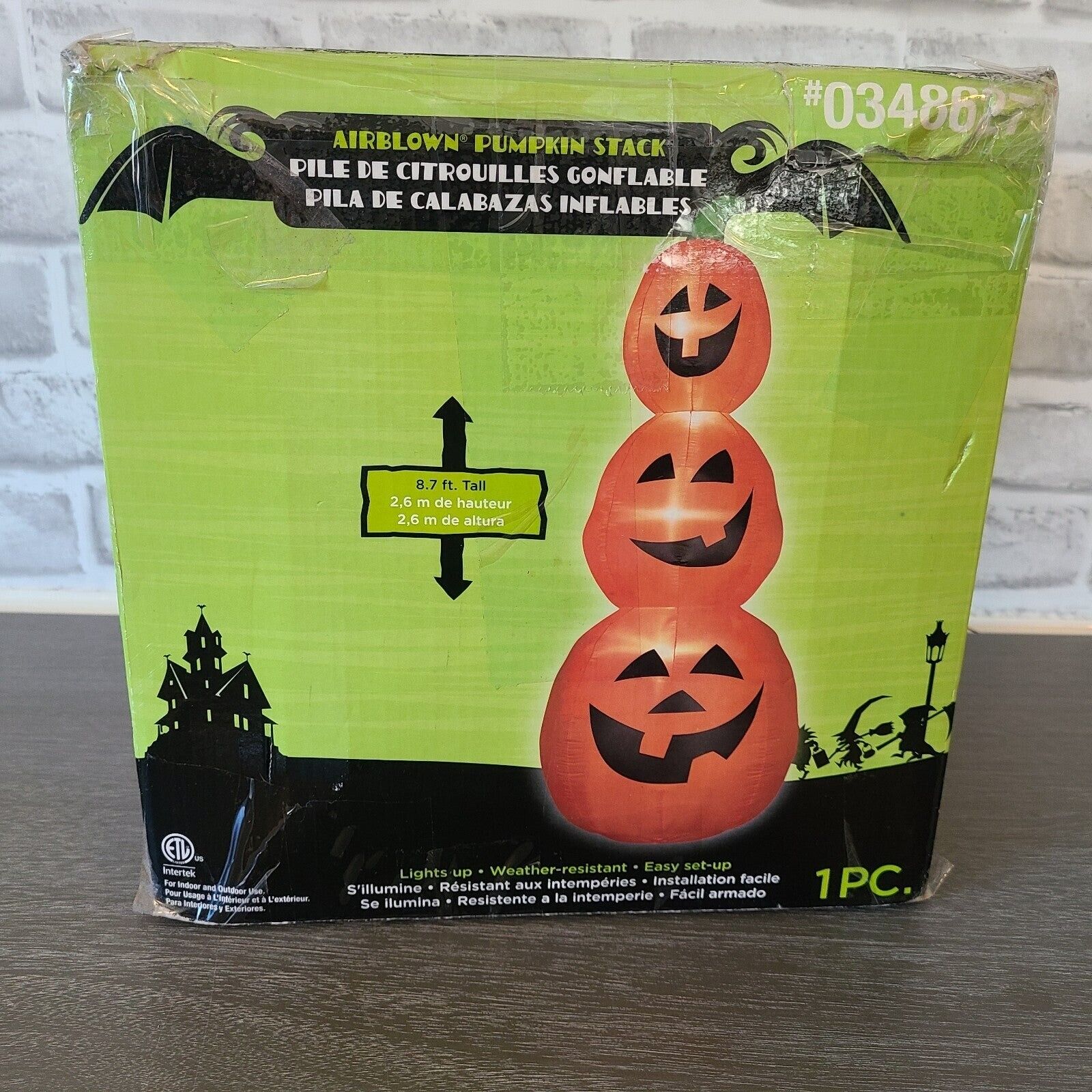 Gemmy 9 ft Lighted Halloween Skinny Pumpkin Totem Tower Inflatable Airblown 2010