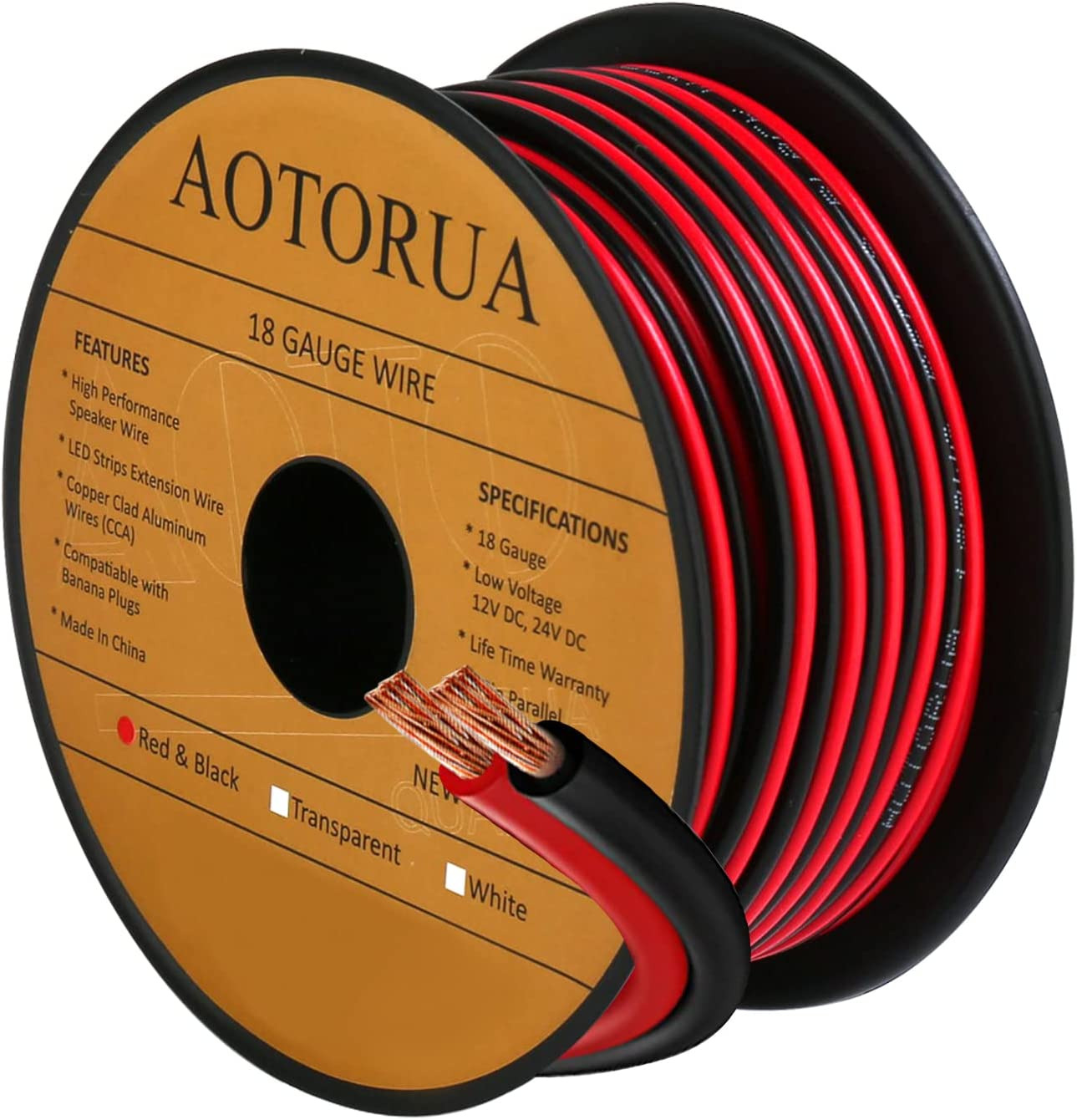 50FT 18/2 Gauge Red Black Cable Hookup Electrical Wire, 18AWG 2 Conductor 2 Colo