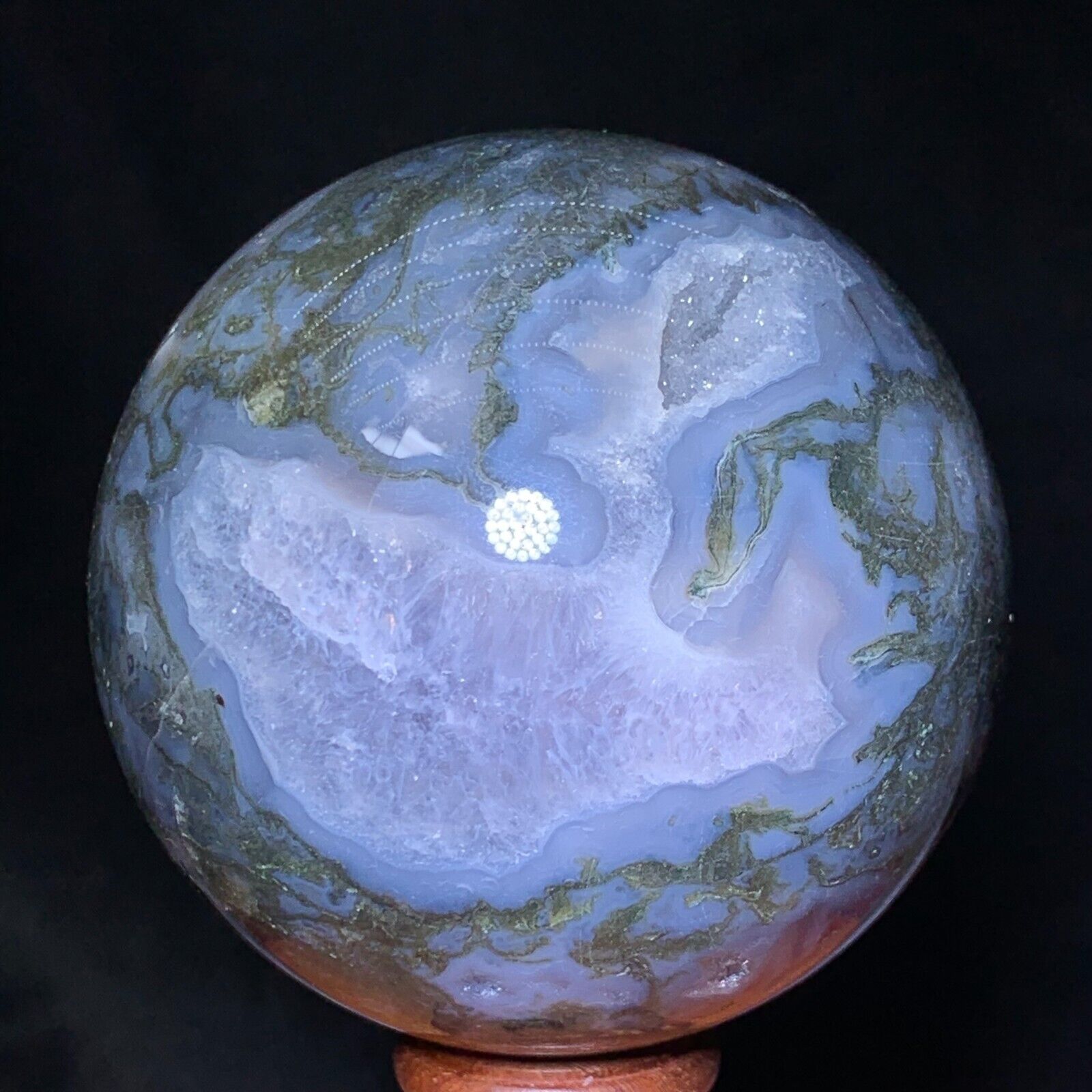 608g Natural Beautiful Moss Agate Sphere Quartz Crystal Ball Specimen Healing
