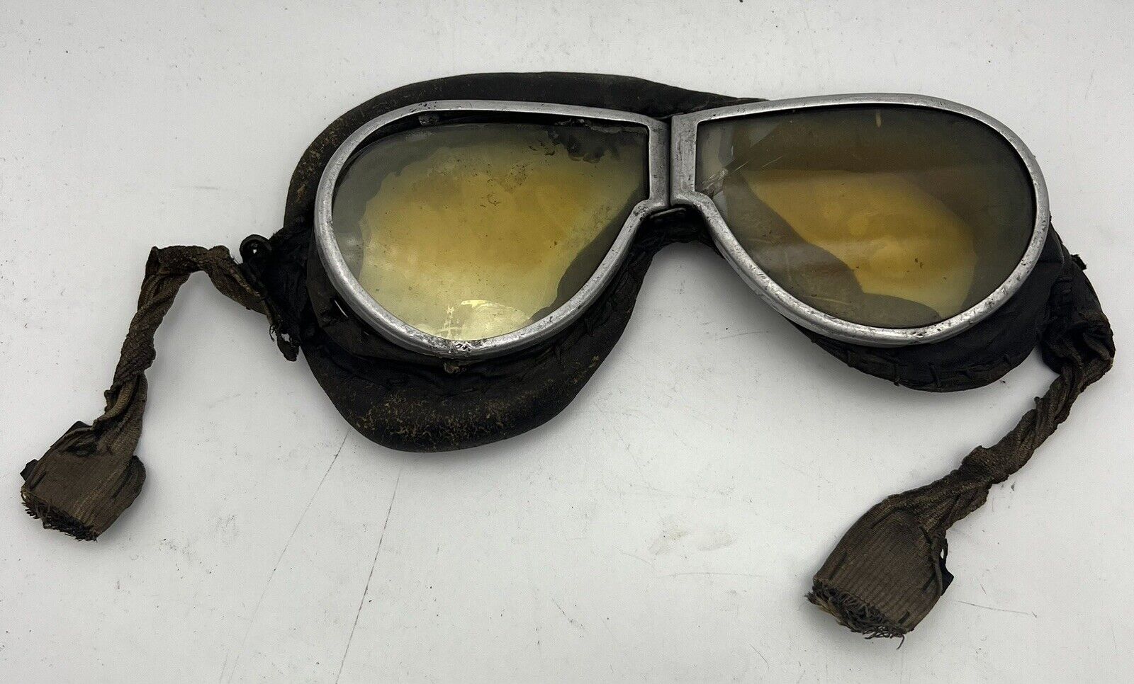 Antique Early Aviation Glass Lense Pilot Goggles