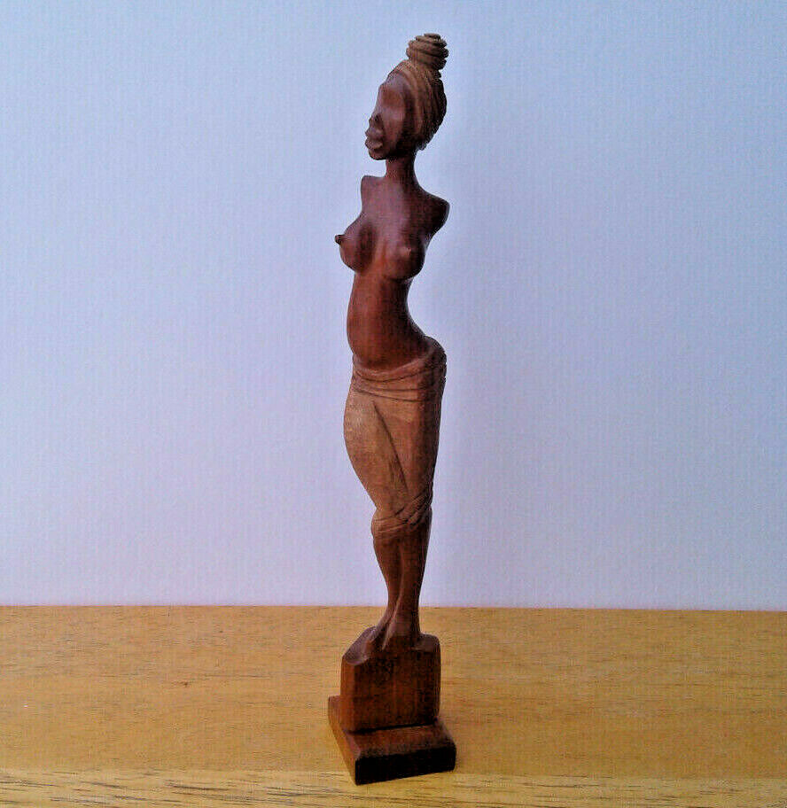 VTG  African Teak Wood Carving Beautiful Half Nude Woman Sculpture 12\