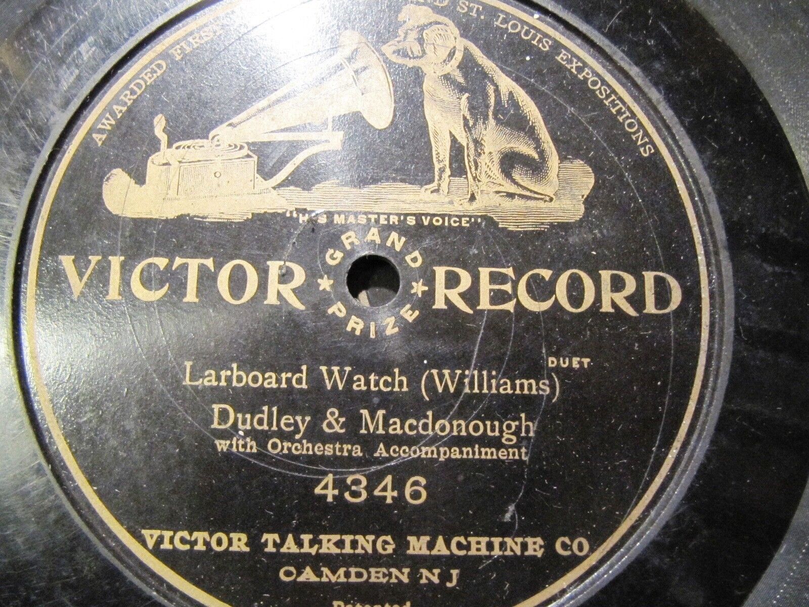 1905 MALE LOVE DUET. Harry Macdonough Dudley Williams LARBOARD WATCH VICTOR 4346