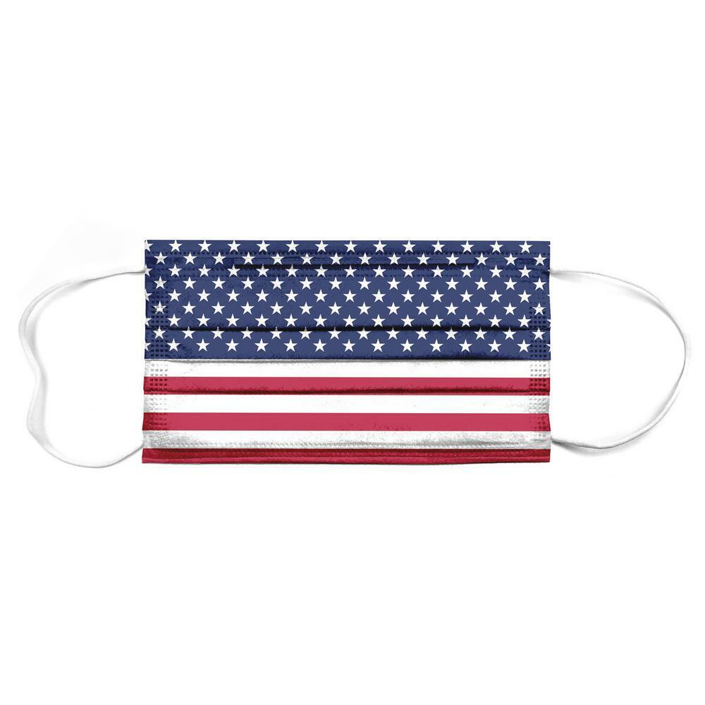 500pk 3Ply American Flag USA Face Mask Individually Wrapped Memorial Day Patriot
