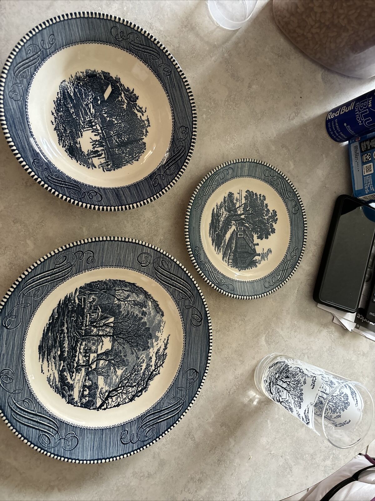 currier and ives dishes set vintage