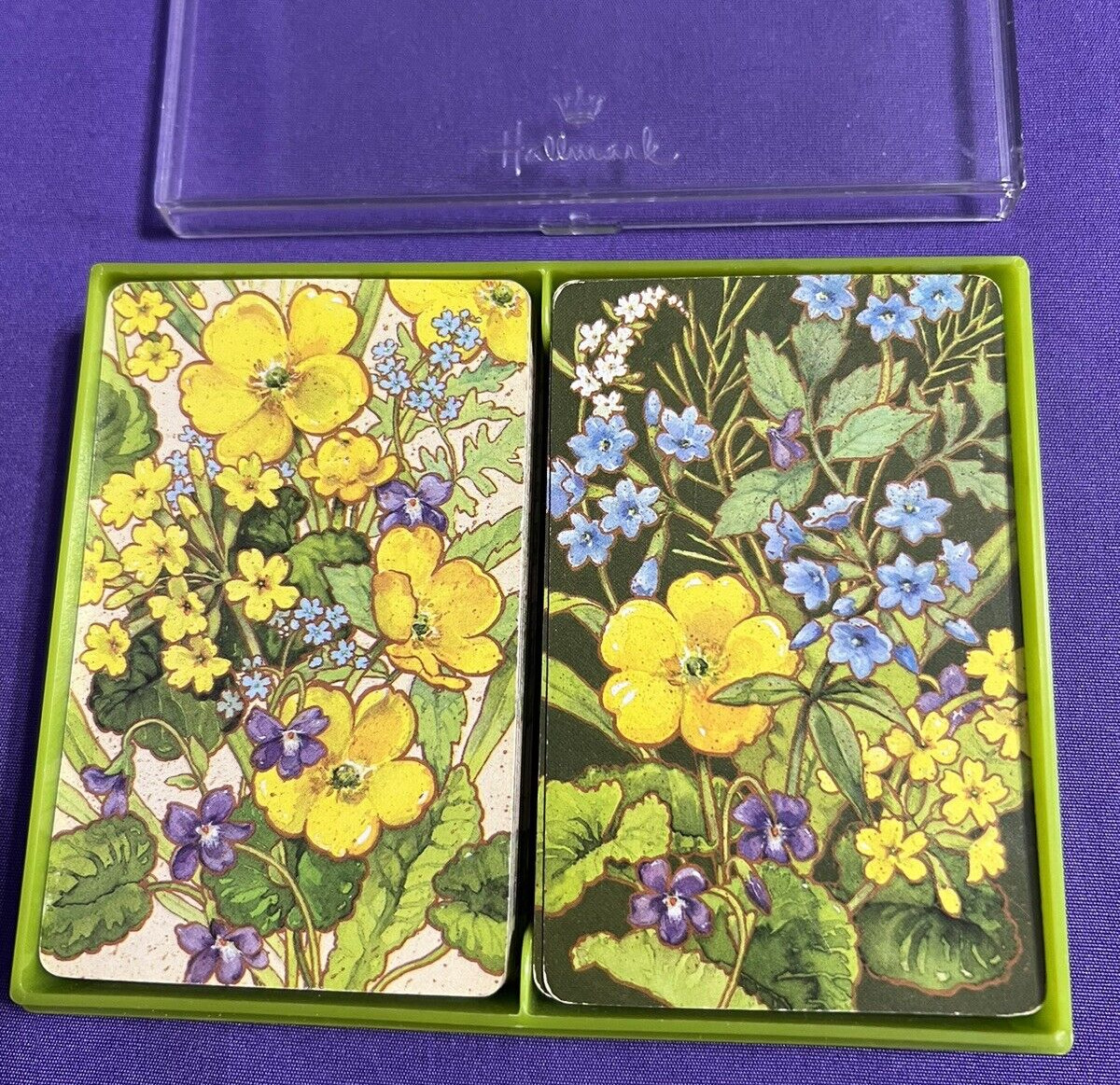 Vintage Hallmark 2 Deck Playing Cards Spring Flowers Yellow Green Blue Purple