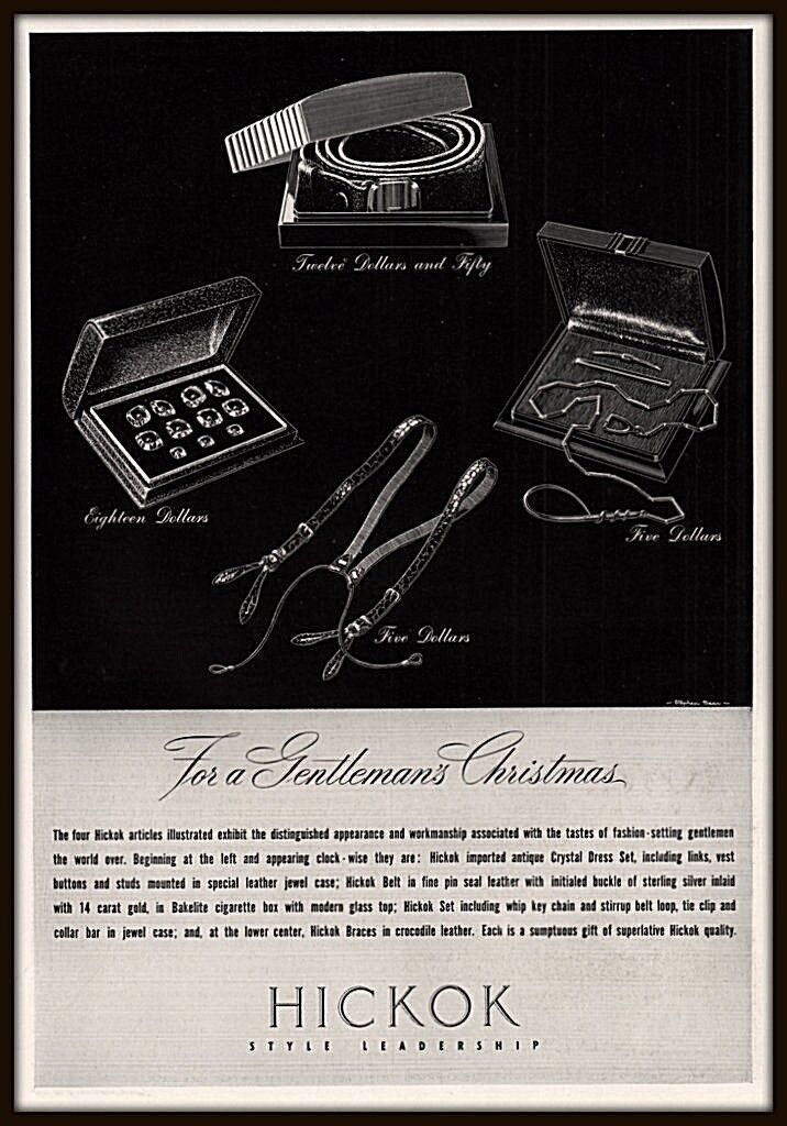 1936  AD HICKOK A GENTLEMANS CHRISTMAS BOXED SETS PRICED CRYSTAL SEAL BAKELITE 
